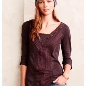 Anthropologie Meadow Rue Wine Lace 3/4 Sleeve Pullover Top | Small